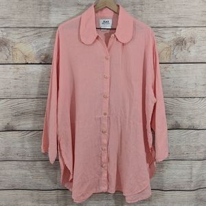 Vintage FLAX linen button front tunic - peach